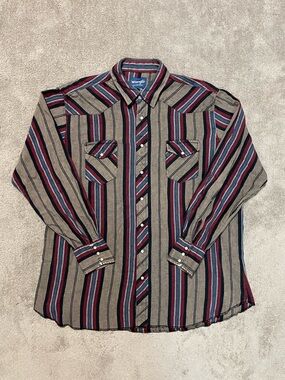 Vintage 90s Wrangler Western Pearl Snap Shirt Mens XL Striped Cotton Cowboy USA